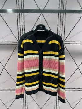 Роскошный Новый женский свитер-кардиган в цветную полоску 2023 года, версия контрастного цвета, тонкий AF-1162L-MU100