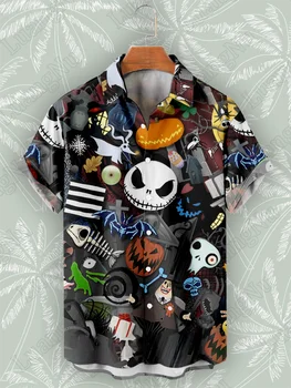 Рубашка Happy Halloween Праздничный косплей, высококачественные топы на пуговицах, уличная одежда, рубашки с тыквенными головами для мужчин, повседневная рубашка для вечеринок 2023 года.