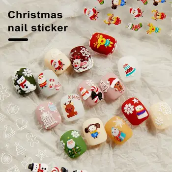 Праздничные наклейки для ногтей, зимние наклейки для ногтей, Праздничные 3D Рождественские наклейки для ногтей, милые дизайны в виде снежинок и снеговиков для ногтей своими руками