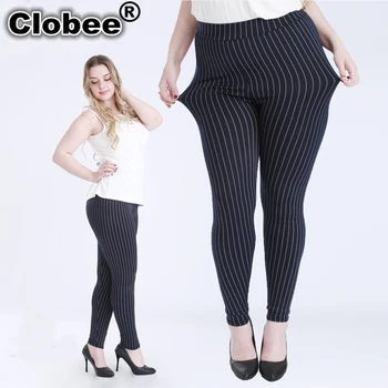 Элегантные Толстые женские леггинсы из искусственного джинса в вертикальную полоску, элегантные Женские леггинсы 5XL для женщин весом 100 кг, тонкие эластичные брюки