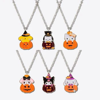 Ожерелье Halloween Sanrio Hello Kitty Kuormi Cinnamoroll Kawaii Цепочка на ключицы для милых девочек из мультяшного сплава С подвеской Украшения Подарки